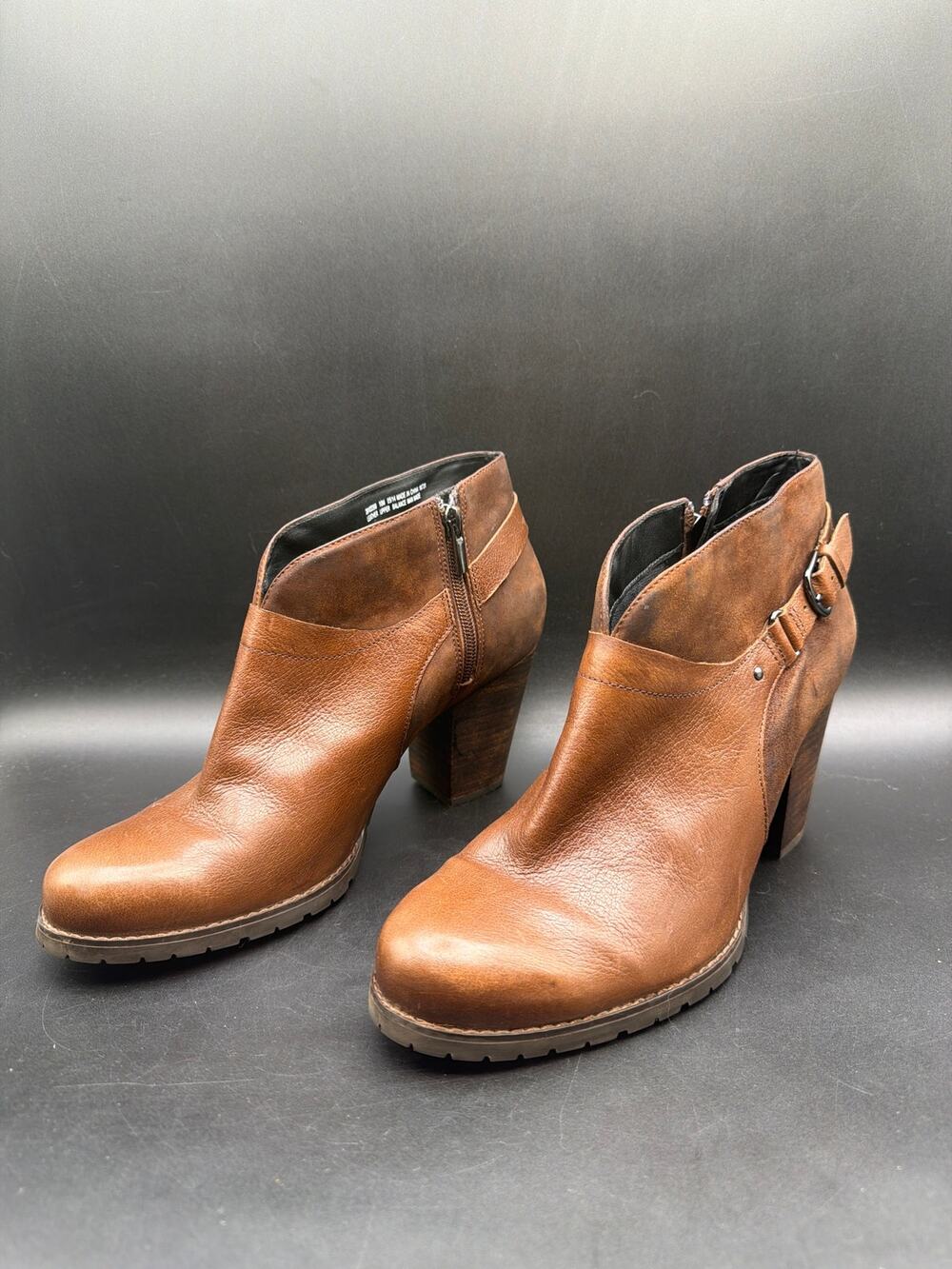 Clarks Artisan 26103398 Brown Leather Suede Ankle Boots Women’s 10 Block Heel